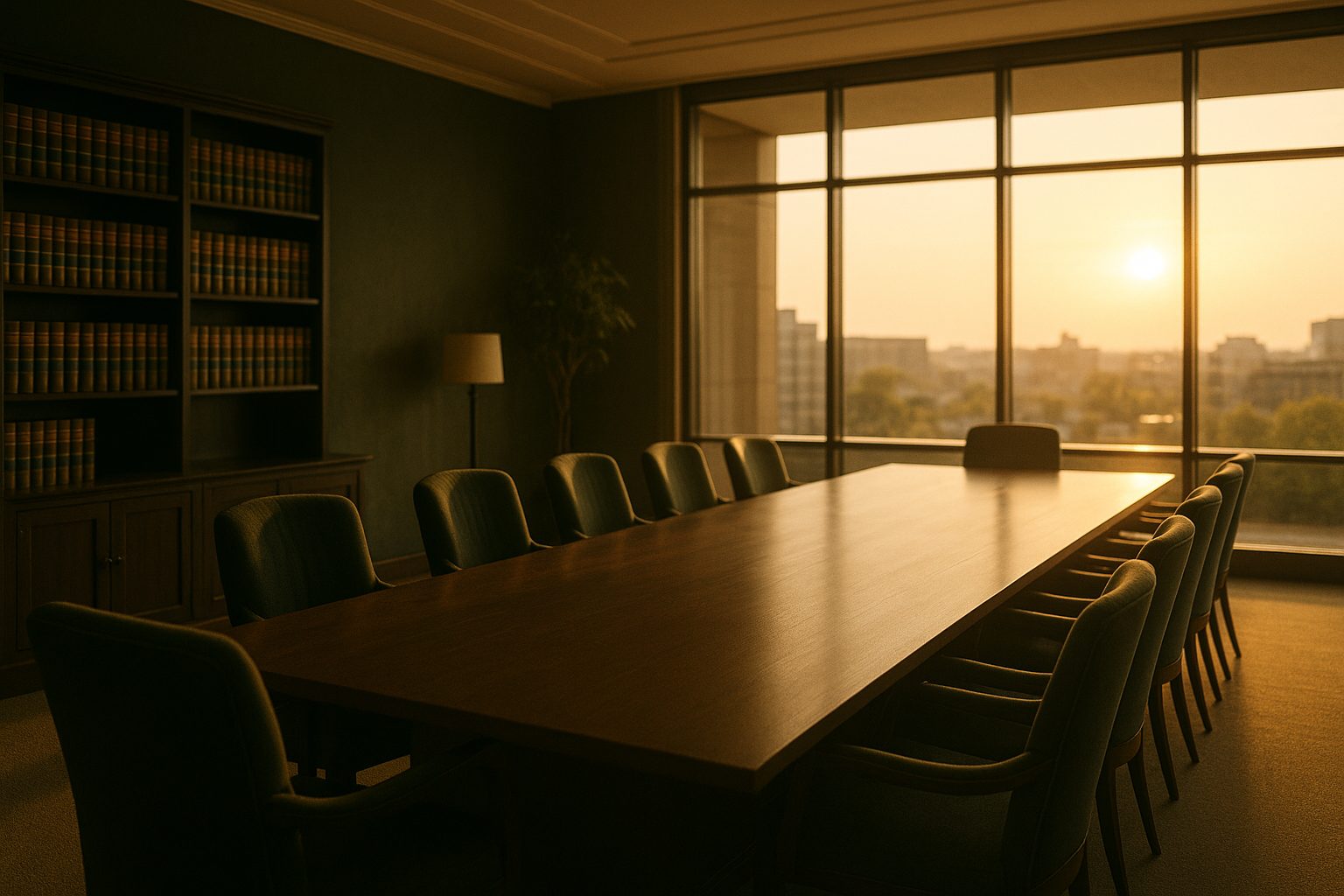 Hero · counsel reviewing a document, late light
